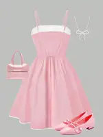 Tenue d'été pour filles; robe d'été à nœud pour enfants; robe moyenne et grande pour filles pour fêtes, plein air, voyages 4