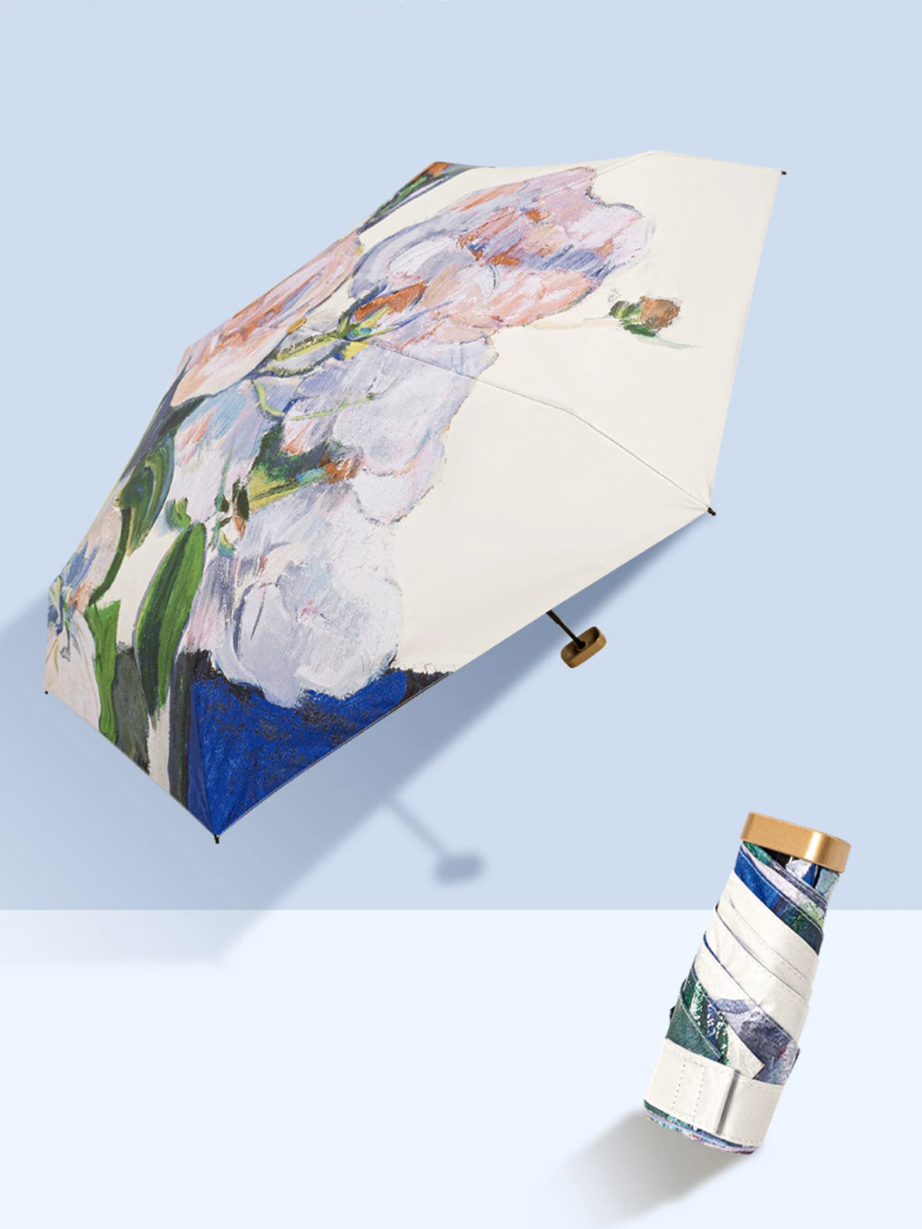Small Portable Umbrella Woman Mini Pocket 5/6-folding Umbrella Rain Fashionable Oil Painting Travel Parasol Windproof