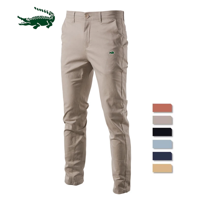 2023 Casual 100%Cotton Men Trousers Solid Color Slim Fit Men's Pants New Spring Autumn High Quality Classic Business Pants Men