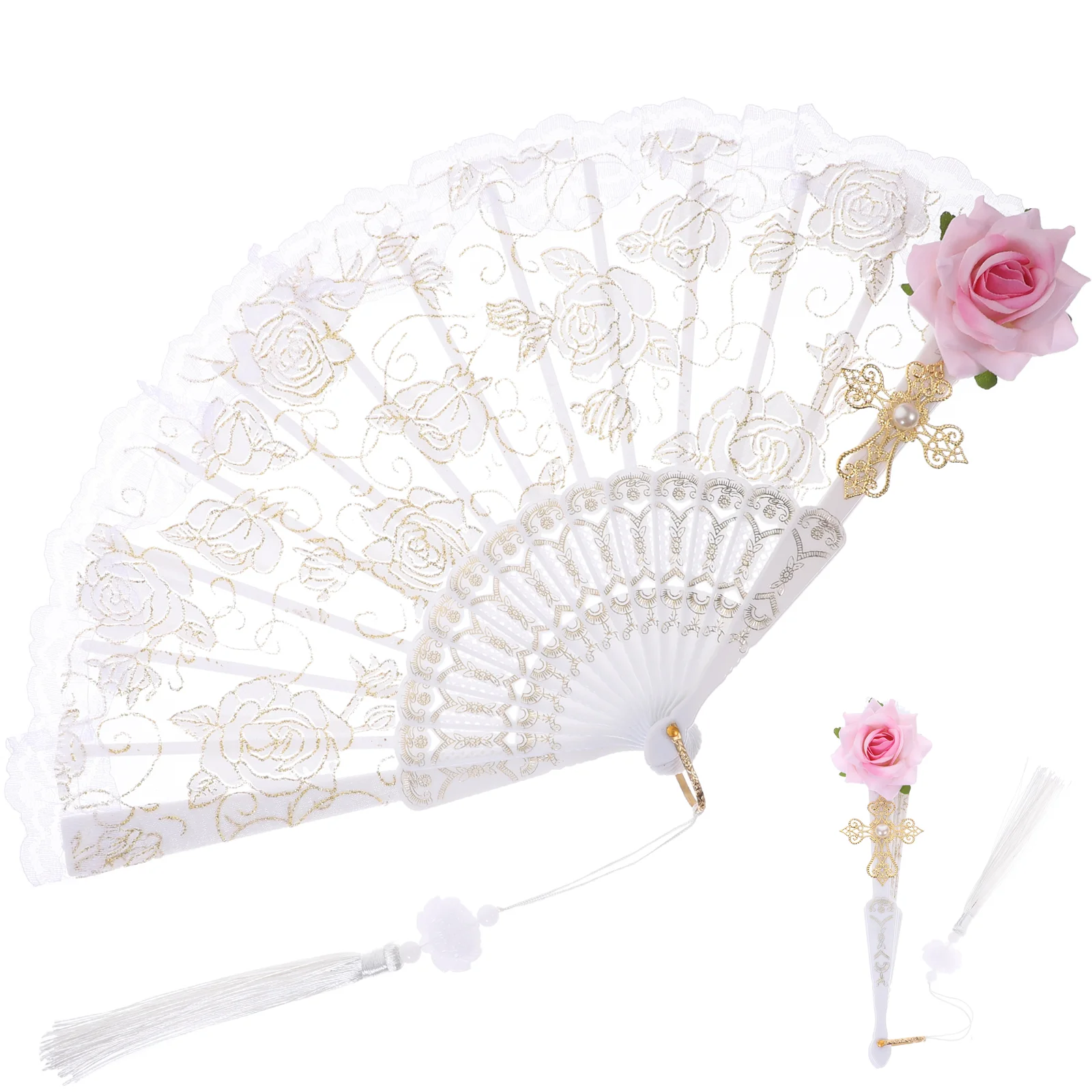 

Vintage Lace Fan European Folding Fan Lace Flower Handheld Fan Fancy Dress Fan Prop