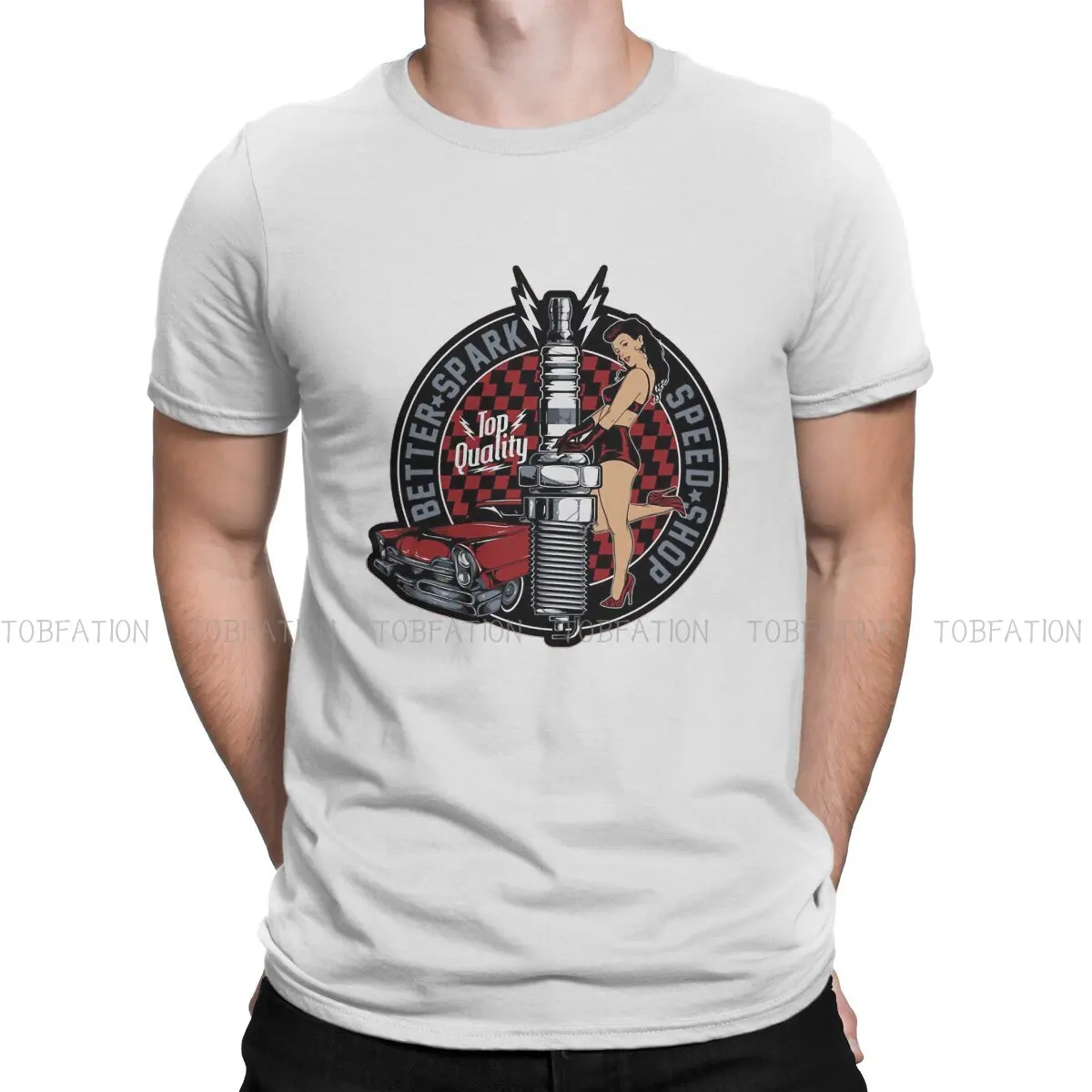 

TShirts Pin Up Girl Speed Shop Retro Rockabilly Print Homme T Shirt New Trend Clothing