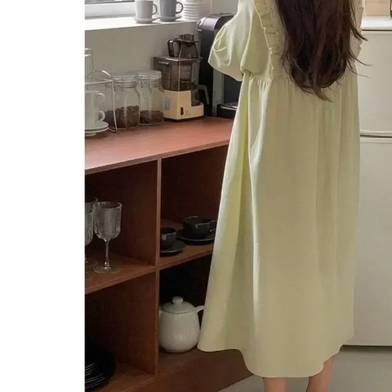 

Домашняя одежда 2023, ночная рубашка с V-образным вырезом и оборками, Корейская кружевная однотонная женская одежда с рукавами, ночная рубашка, осенняя Пижама, длинная стильная одежда для сна