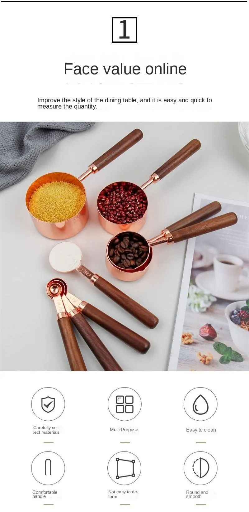 Kitchen Measuring Spoons Measuring Spoon Set Measuring Cup and Spoon Set Rose Gold Stainless Steel Measuring Spoon Coffee Measuring Cup Spoon