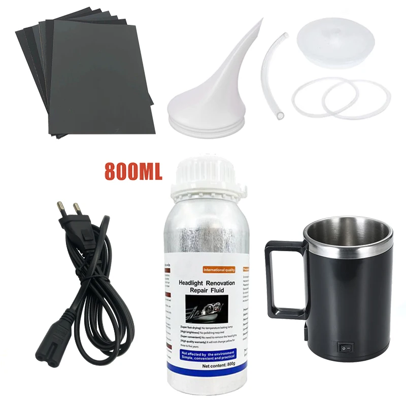 Car Headlight Restoration Polishing Repair Liquid Polymer 800ML Evaporator Cup Garage Tool Car Headlight Varnish Scratch Remover