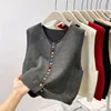Fashionable Rainbow Button Knitted round Neck Vest Women's Spring Autumn Loose Stylish Layered Sweater Shoulder Top