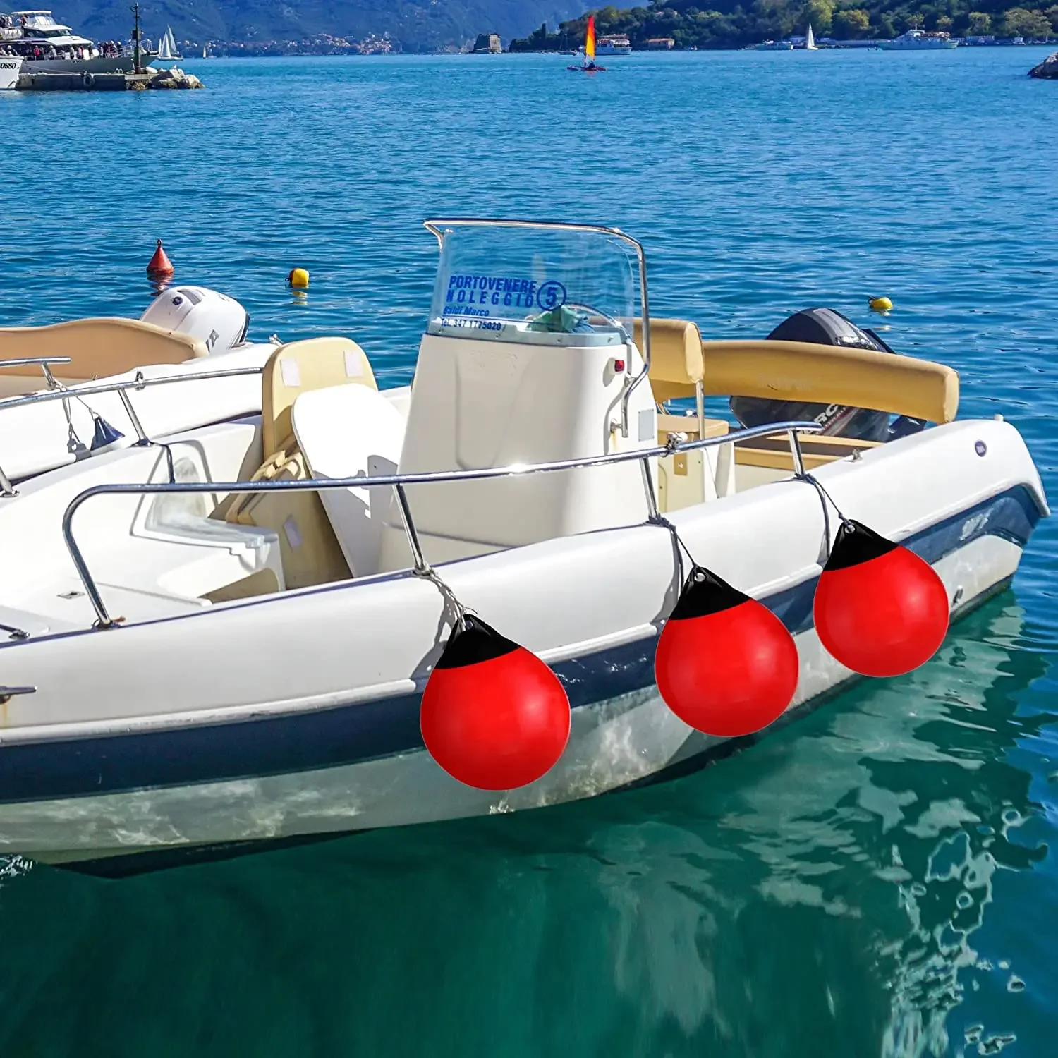 OBAKL Vinyl Boat Buoy Balls – Pair Of 9.8” X 12.2” Round Fenders For Mooring, Anchoring & Dock Protection (Blue) - View #8