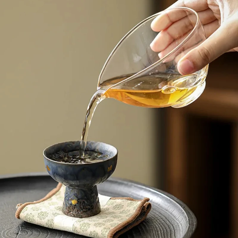 Empty Zhai Old Rock Clay Goblet Silver Gilded High Foot Master Cup Bronze Glaze Ceramic Teaware Tea Cup Single Tea Bowl