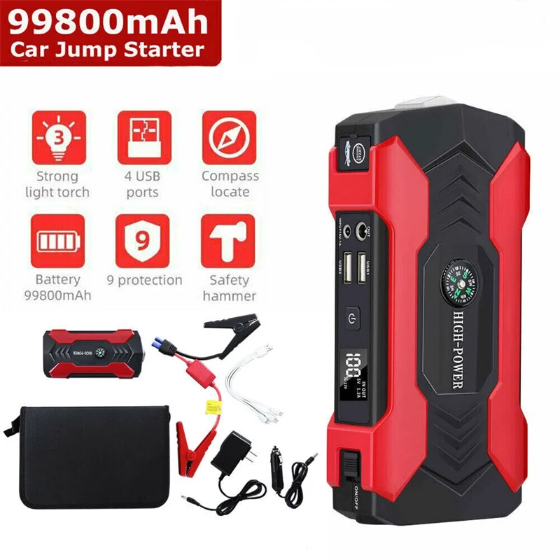 99800mAh Car Jump Starter Power Bank 200-600A Portable Charger Car Booster 12V Auto Starting Device Emergency Battery Start