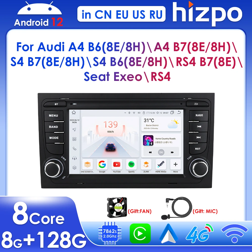

Hizpo 7 "беспроводной Carplay автомобильный мультимедиа для Audi A4 B6 S4 RS4 2000-2008 Android GPS RDS стерео BT Радио Navi RDS 2din 4G