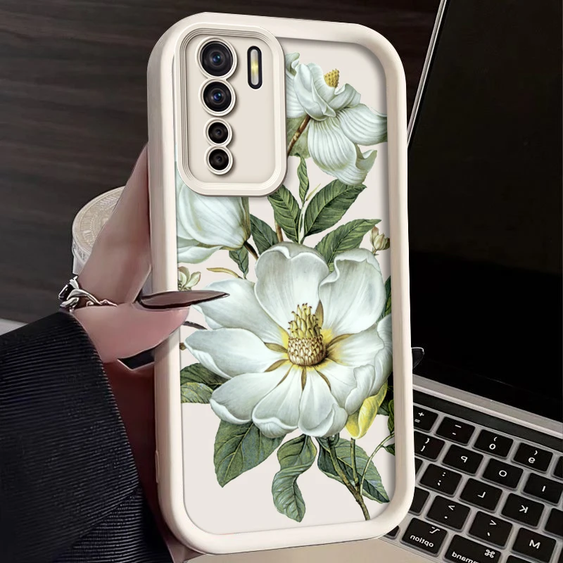 Floral Painted Silicone Phone Case - Soft, Anti-Drop Protective Cover