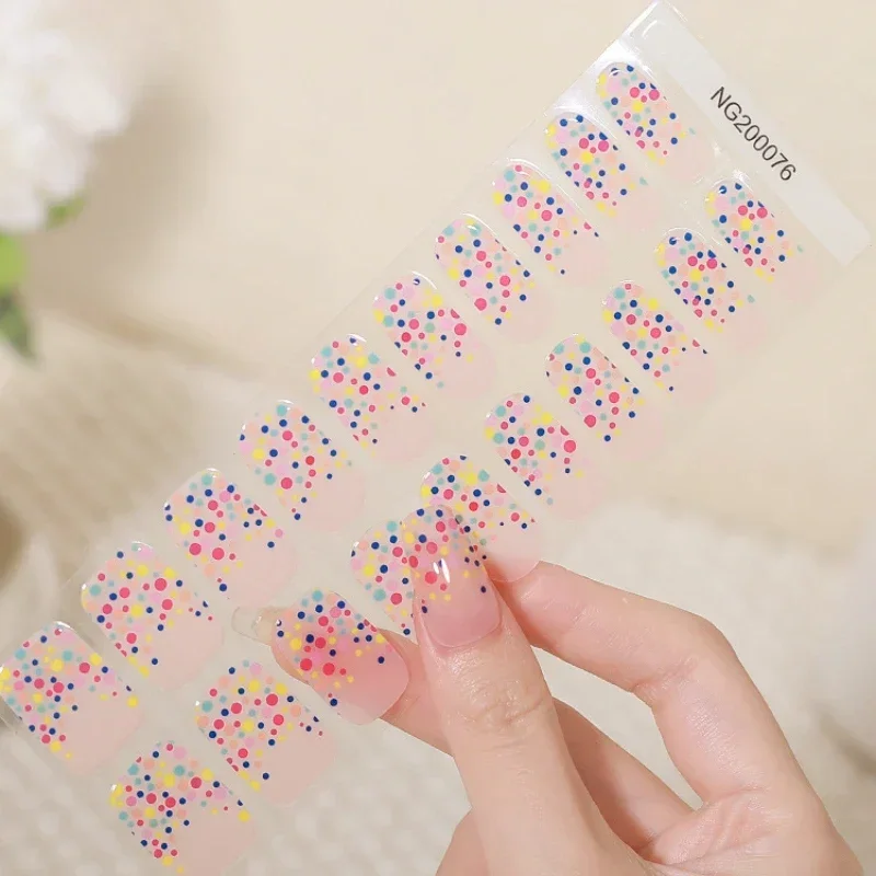 20Tips Semi cured gel Nail Patch Solid Pink Macaron Adhesive Slider Long term Full coverage Nail Patch UV Lamp Need
