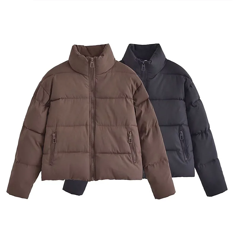 

Winter Women's Cotton Jacket Coat 2023 New Casual Standing Collar Long Sleeve Short Zip Cotton Outwear Warm Coat Top