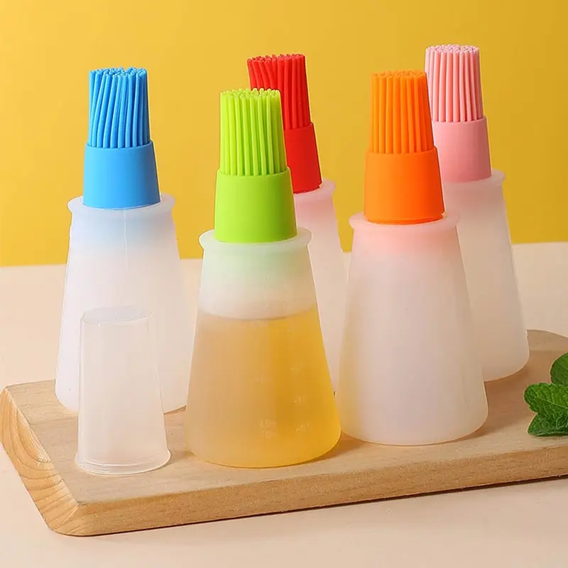 

Silicone BBQ Oil Bottle Brush With Scale Outdoor BBQ Oil Bottle With Lid Oiler Sauce Brush Kitchen Baking Tools Grill Oil Brush