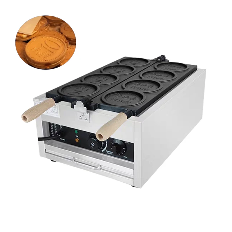 

Commerical 4PCS Korean Coin Waffle Maker 3000W Non-stick Coating Gold Coin Bread Waffle Making Machine Electric