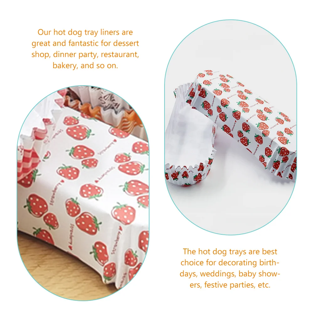 100 Pcs Food Tray Hot Dogs Boat Cups Bread Liners Trays Wrappers Paper Baking Pizza 145x6CM Pan Red Dessert