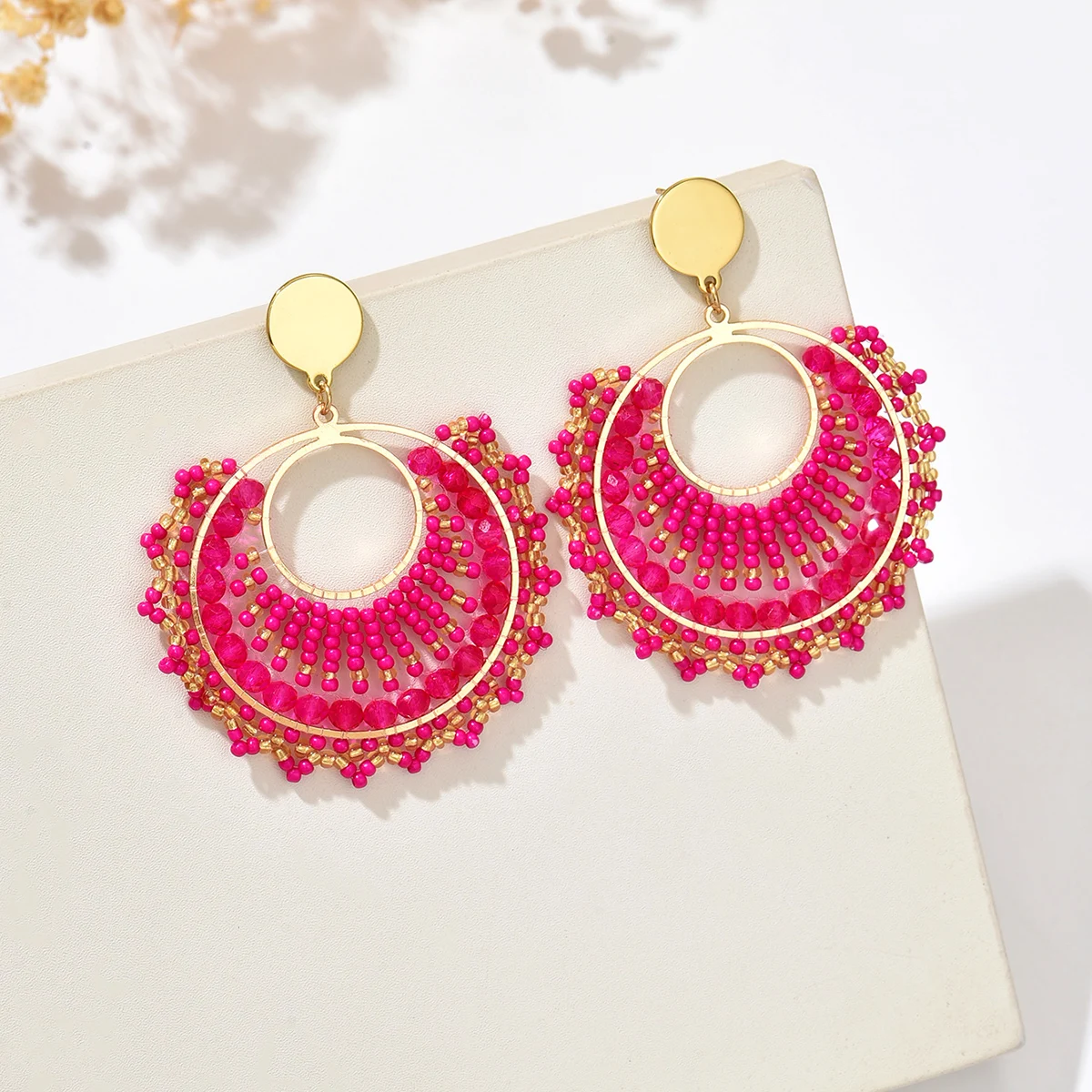 Women’s Bohemian Fan-Shaped Beaded Earrings – Retro Resort Style Jewelry
