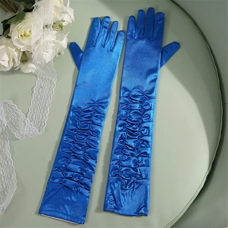 

50cm Women Lady Sexy Colorful Satin Long Finger Gloves Props Drama Wedding Bridal Party Decoration Halloween Costume Cosplay