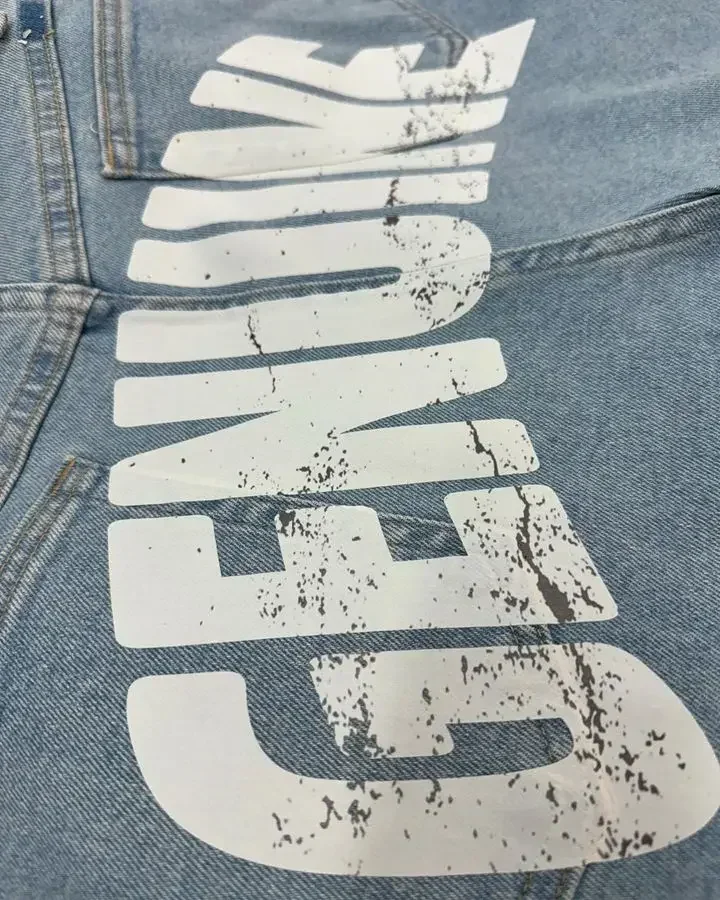 Y2K Gothic Shorts Hip Hop Rhinestones Retro Blue Streetwear Baggy Jeans Denim Gym Shorts Men Women High Waist Basketball