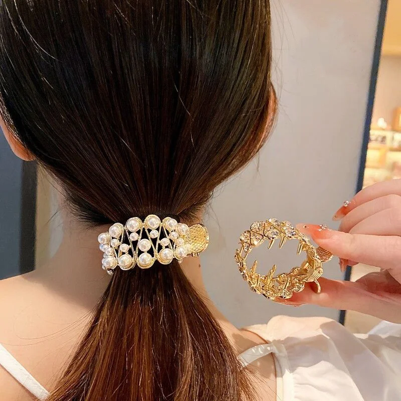 

Vintage Crystal Pearl Ponytail Hair Clip Hairpin Headdress Fashion Metal Hair Claw Barrettes Women Hair Accessories Hairgrip New