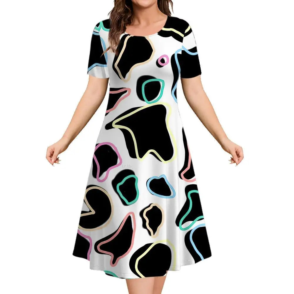 

Women‘S Short Sleeves Dress Summer Casual Pullover Classy Party A-Line Skirts Loose Dresses Simplicity Striped Woman Clothing