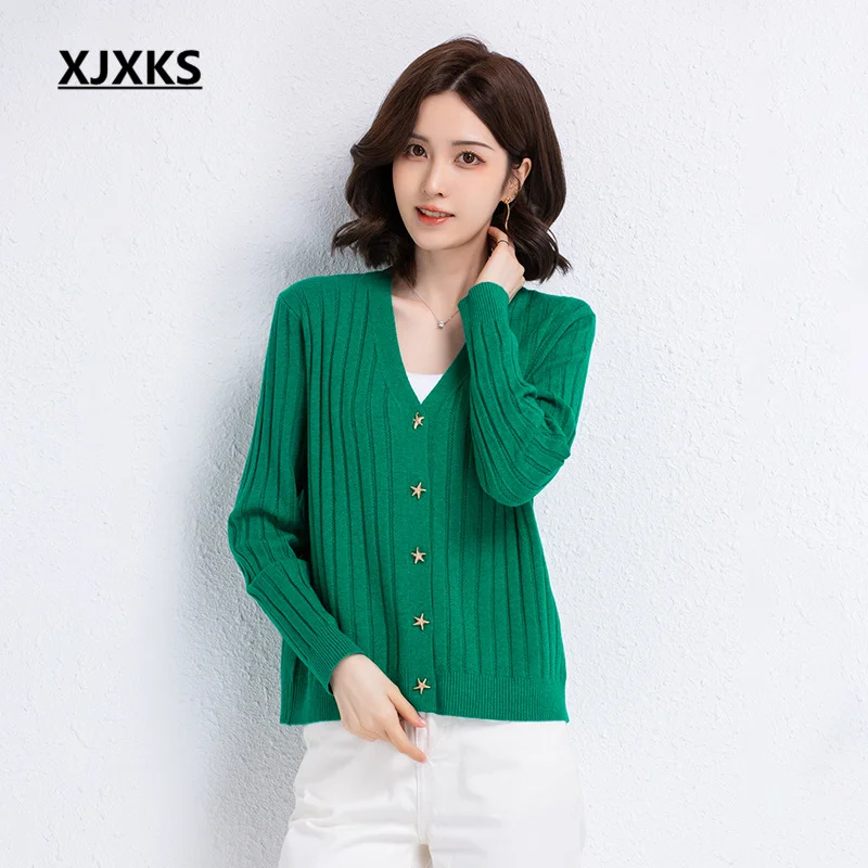 

Женский шерстяной вязаный кардиган XJXKS, однобортный свитер-пальто, весна-осень 2022