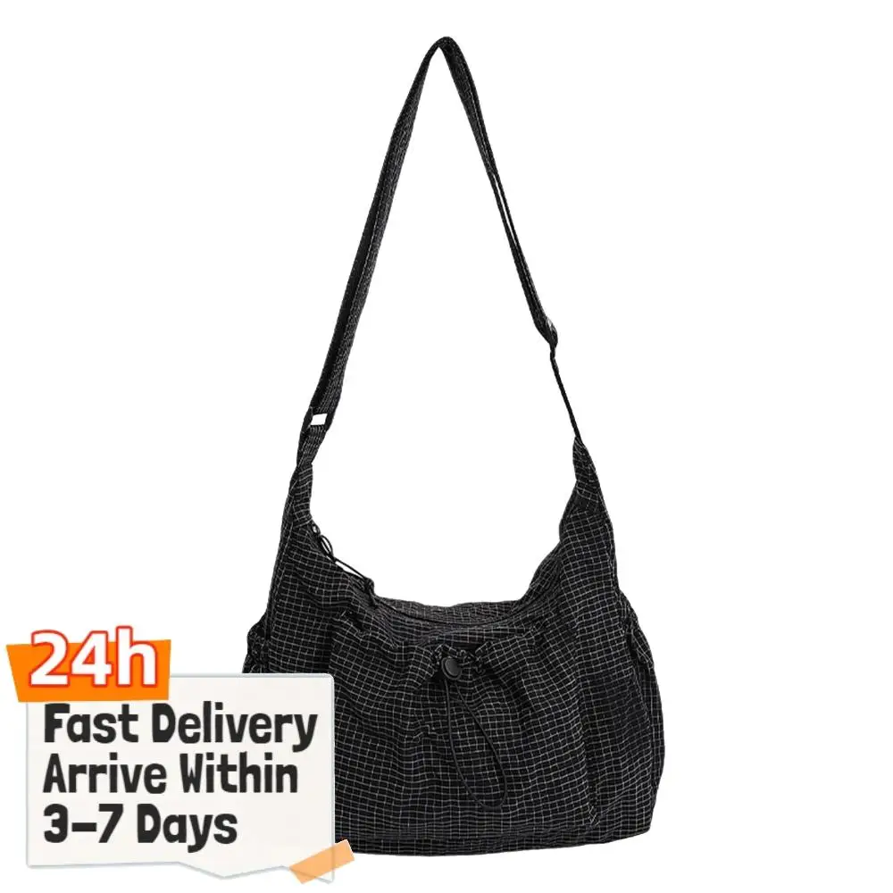 Women Checkered Sling Bag Large Capacity Pleated Cloud Shoulder Bag Stylish Plaid Tote Bag Shopping Date Handbag