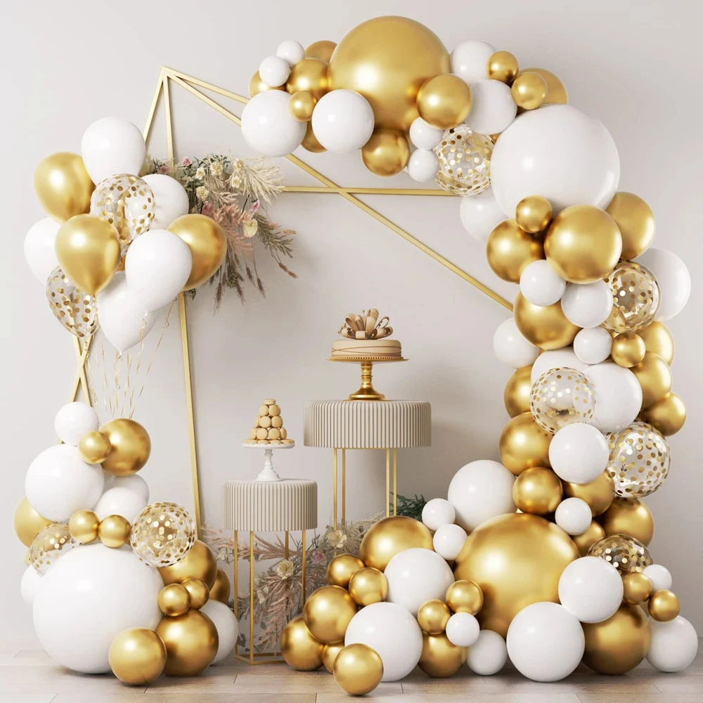 

97 шт., белые, металлические, золотые, конфетти, латексные воздушные шары, гирлянда для дня рождения, свадьбы, детской вечеринки