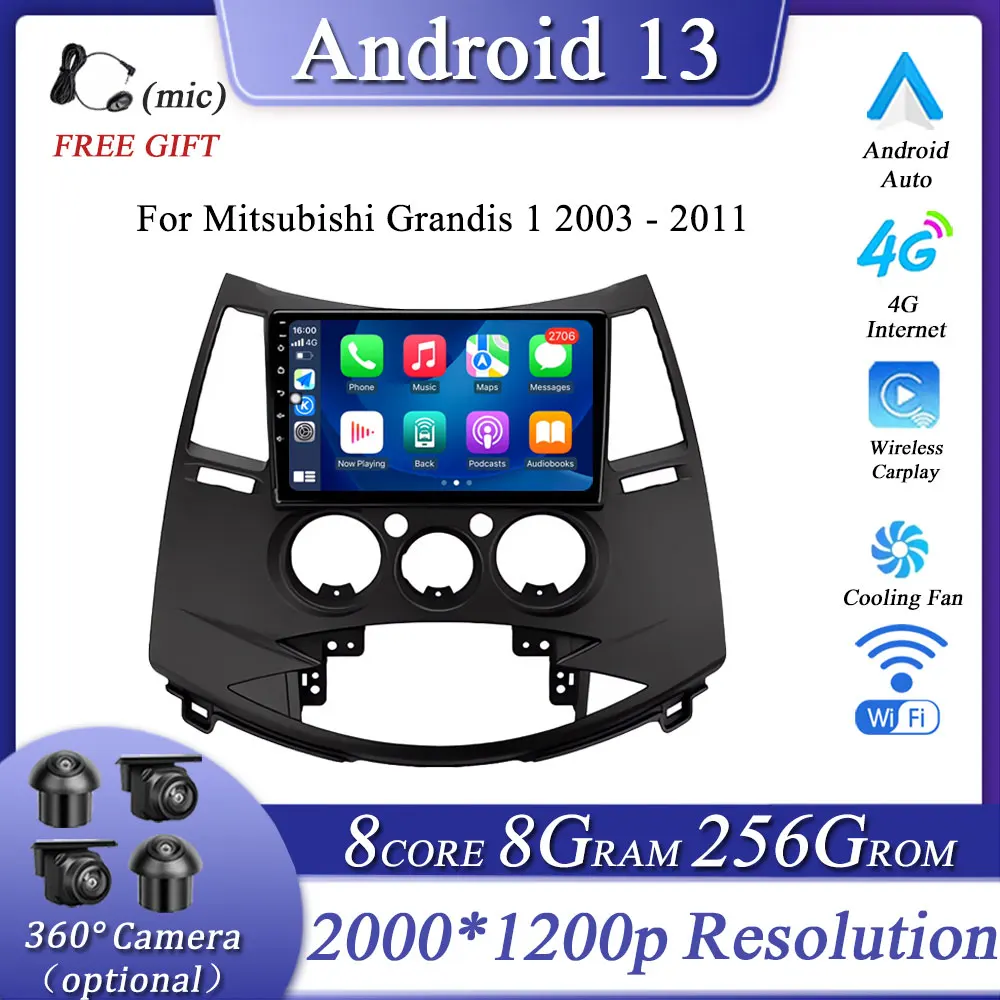 

DSP Android 13 for Mitsubishi Grandis 1 2003 - 2011 Car Radio Multimedia Video Player Navigation GPS QLED Carplay Auto 4G WIFI