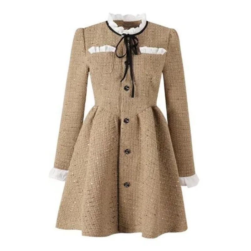 

2023 Slim Waist Korean Style Women Dress New Ruffled Bow Single Breasted Fashion Female Mini Dresses Sweet Elegant Streetwear