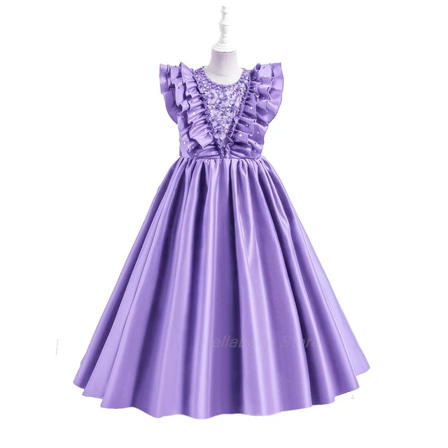 Party Dresses for Girls 10 12 Big Girl Prom Dresses Beautiful 14 Years  Girls Clothes Floor Kids Wedding Satin Purple Dresses - AliExpress