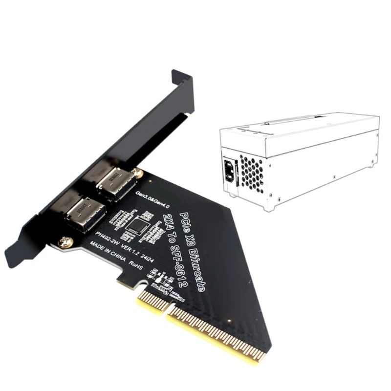 PCIe 4.0X8 to SFF 8612 8611 Oculink Split Adapter Uplink PCle Gen4x8 128Gbps Bandwidth for Solid Disk Expansion D2RC