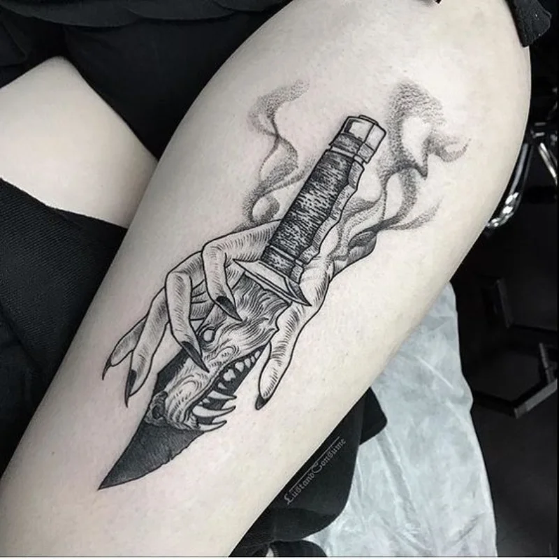 Waterproof Temporary Tattoo Sticker Demon Hand Shake Flash Tatoo Fake Tatto Arm Leg Body Art for Men Women tattoo sticker temporary tattoos