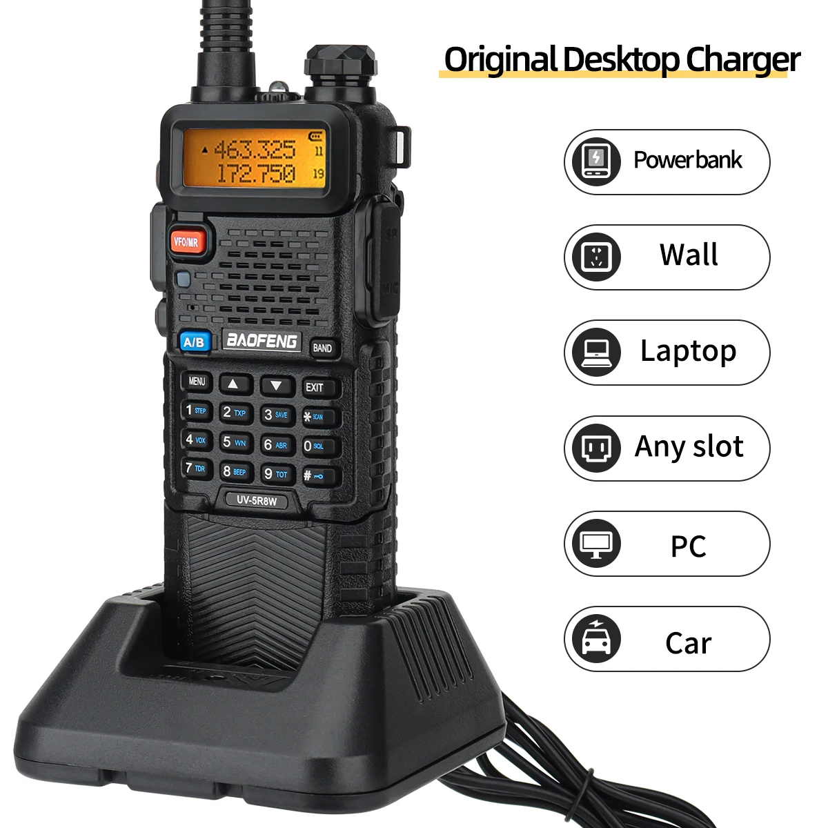 Baofeng UV-5R 8W 3800mAh Walkie Talkie Tri Power Long Range Type-C Charger UHF VHF Handheld Transceiver Ham Two Way Radio 5