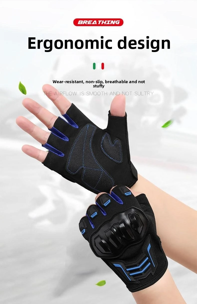 Motorcycle Gloves Men's Women Motorbike Riding Gloves Protective Gear Summer Half Finger Guantes Moto Black Protective Gear
