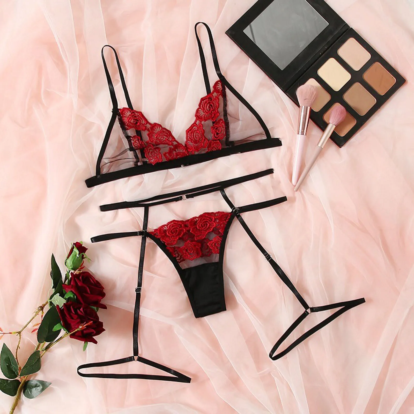 Lenceria Femenina Babydoll Damskie Intymne Przepuszczalne Bielizna Zestaw Majtki I Biustonosz Stringi Pas Do Pończoch Seksowny Komplet Bielizny