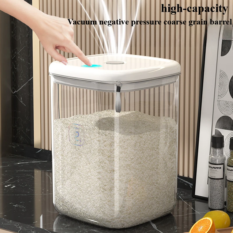 Vacuum Rice Bucket Kitchen Rice Bucket Box Sealed Large Capacity Intelligent Dustproof Grain Can Glass Jar 2