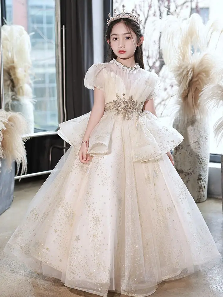 

Kids Dresses for Girls Flower Ball Gown Birthday Wedding Party Princess Banquet Summer Sleeveless Children's Long Dress K98