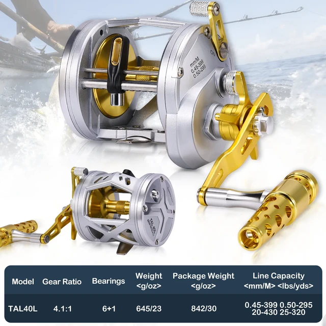 Sougayilang Trolling Fishing Reels TAL40L Serie Aluminum Spool 4.1:1 Gear  Ratio Eccentric Lever Reel Drum Fishing Reel Pesca - AliExpress