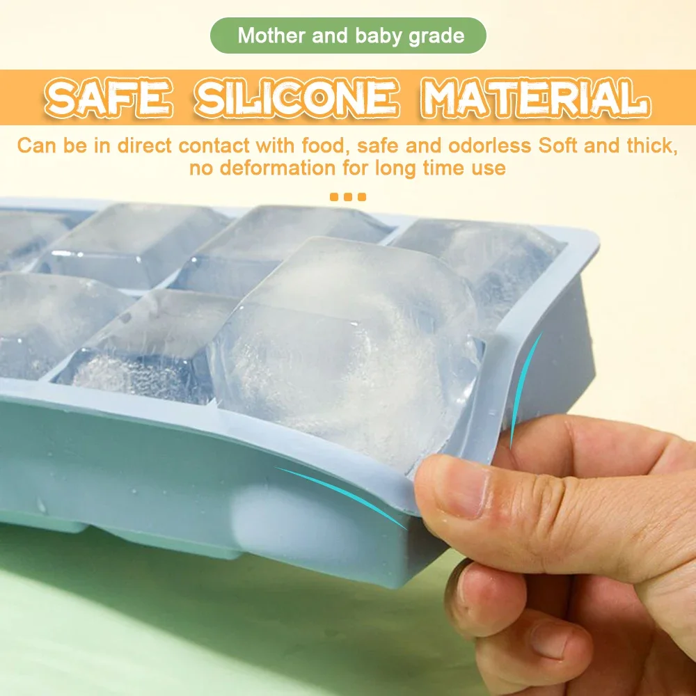 Bandeja grande do cubo de gelo do silicone do produto comestível, molde quadrado grande, fazedor de gelo DIY, bandeja gigante do jumbo