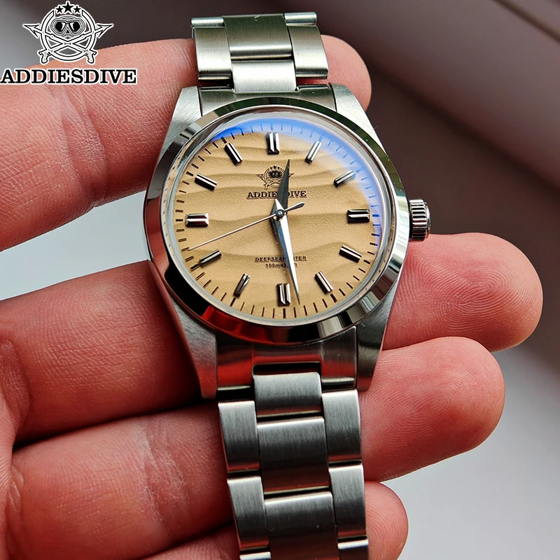 ADDIESDIVE Hot Sale Quartz Watch Simple 10Bar Steel Dive Wristwatch Bubble Mirror Pot Cover Glass Sports 36mm Men Watches