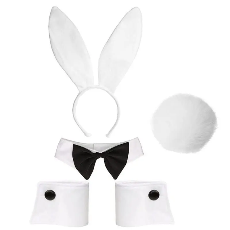 Plush Grey Rabbit Ear Headband with Earrings - Cosplay & Dress-Up Accessory