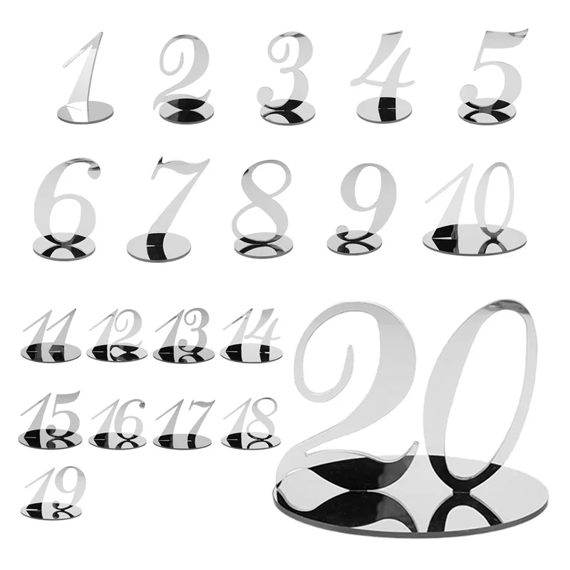 A08M-Table Numbers Wedding Table Numbers Acrylic Table For Wedding Stands For (Silver)