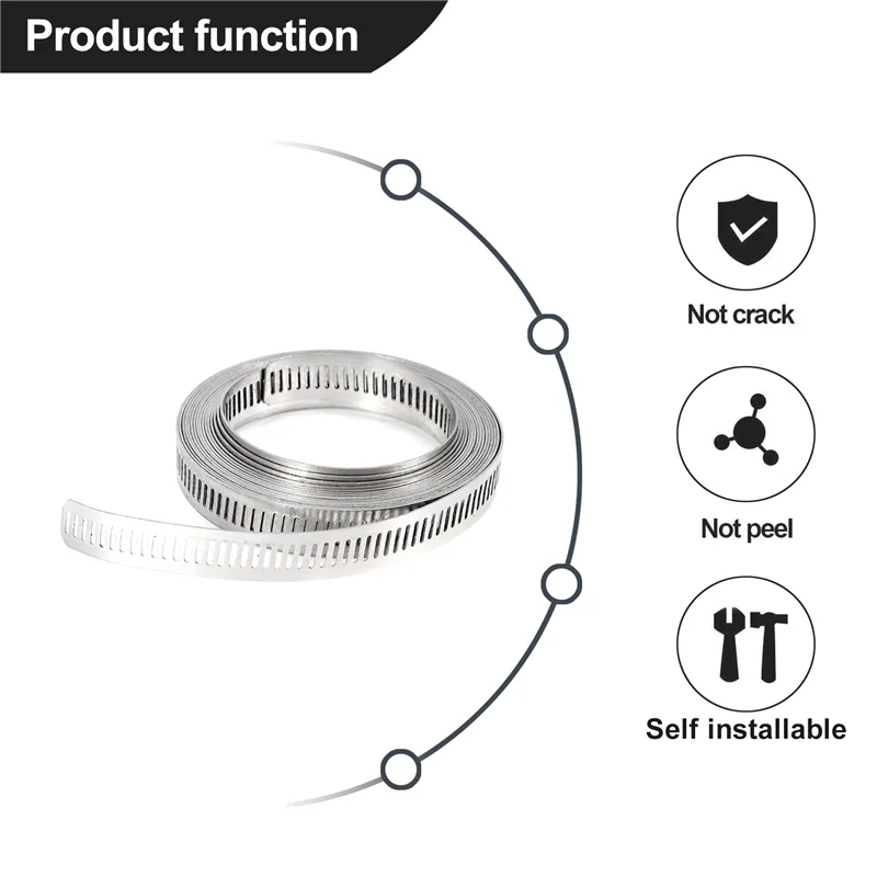 

304 Stainless Steel Worm Clamp Hose Clamp Strap with Fasteners Adjustable DIY Pipe Hose Clamp Ducting Clamp 11.5 Feet