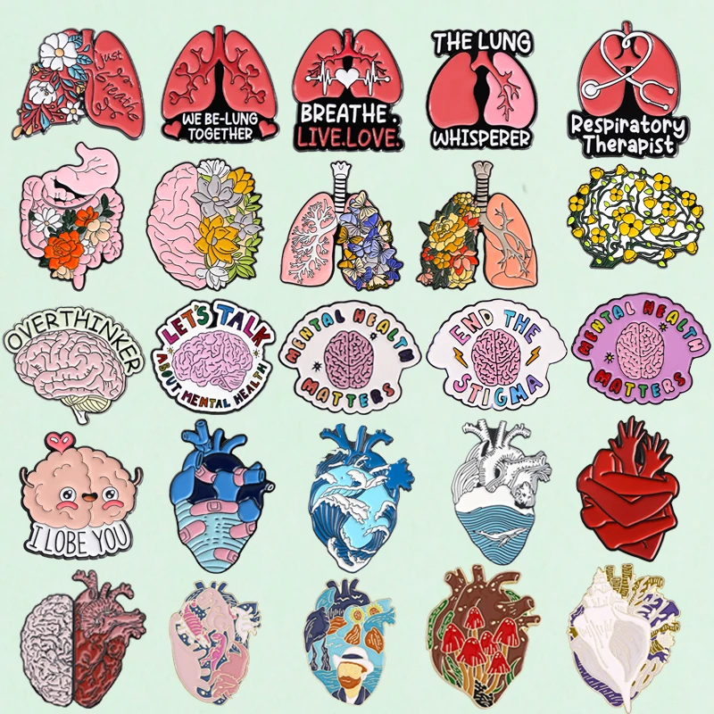 

Creative Brain Enamel Pins Cartoon Organ Lung Heart Brooches Lapel Badge Accessories Clothing Pin Gift for Medical Students