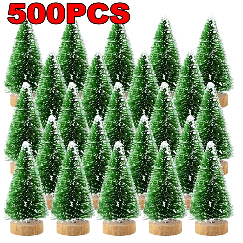 500Pcs Christmas Tree Ornaments Mini Christmas Tree Christmas House Ornaments Mini Christmas Tree Ornament Small Artificial Pine Sisal Snow Landscape Xmas Trees Christmas Tabletop Navidad Decor Gifts