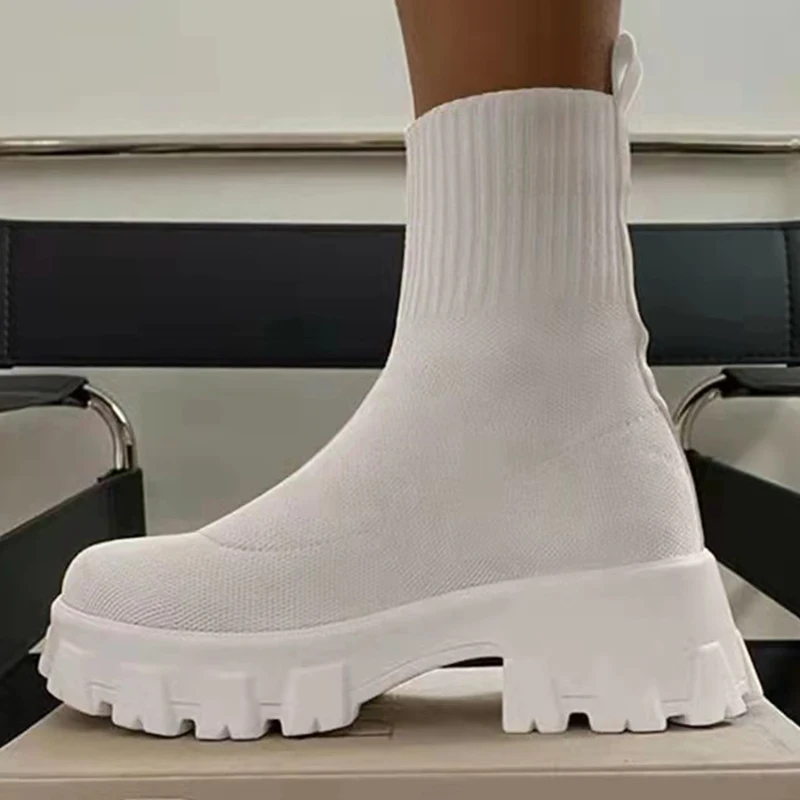 Women Boots Platform Boots For Autumn Summer Shoes Woman Slip On Platform Shoes Women Ankle Boots White Heels Short Botas Mujer - 2
