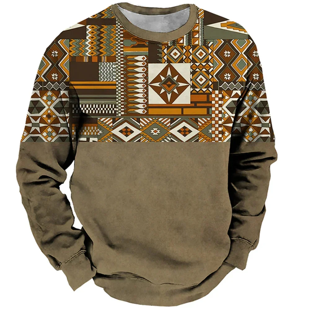 

Vintage Hoodie Men's Sweatshirt Cowboy Graphic T Shirts Ethnic Style Print Pullover Oversized Men Clothes Casual Full Sleeve Top