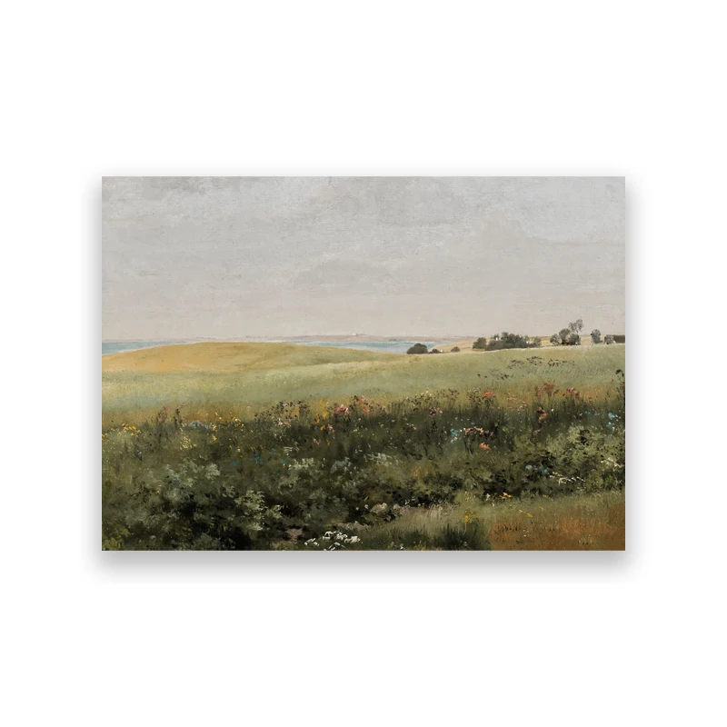 Rustic Country Landscape Oil Painting Canvas Art - Vintage Farmhouse Wall Decor