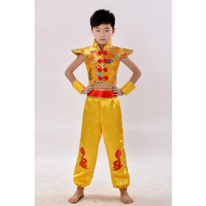 Children Dragon Yangko Folk Dance Costumes Modern Hanfu Girls Boys Lion National Wushu Kung Fu Chinese Traditional Dance Costume, chinese traditional costumes