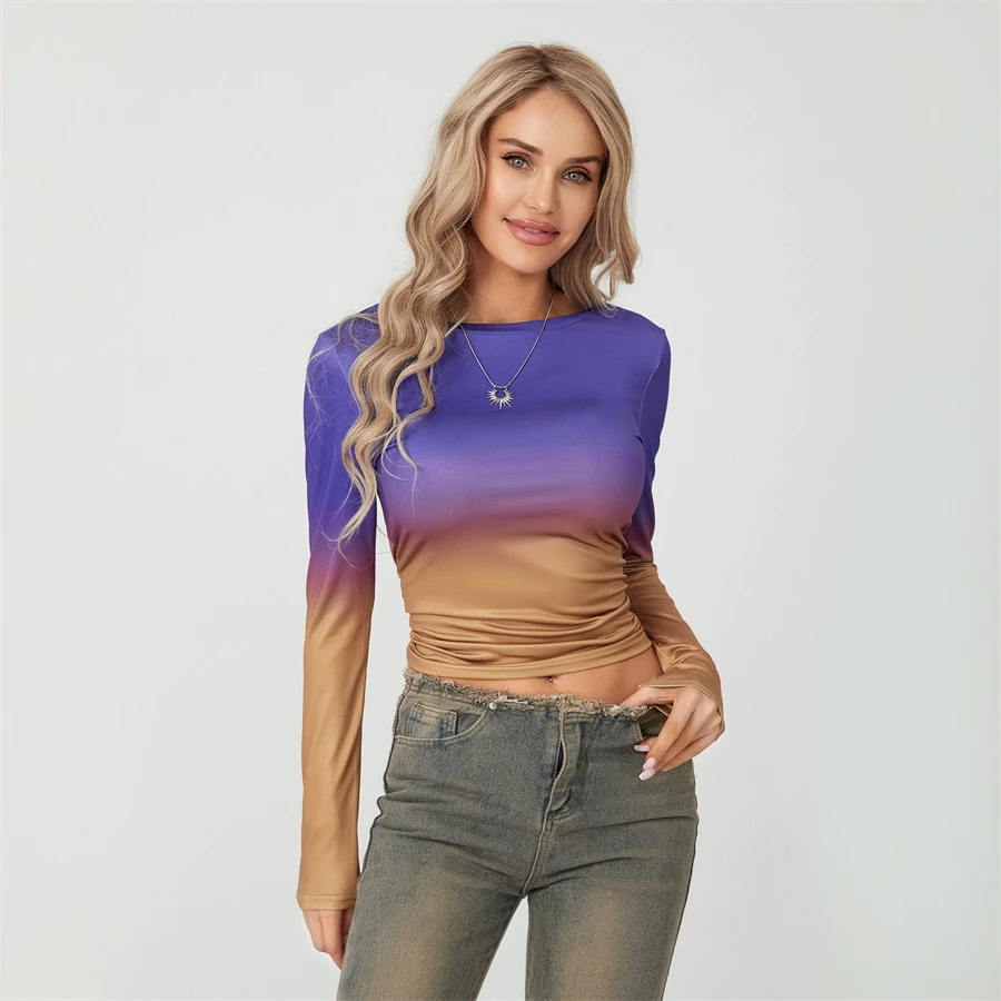 Camisetas básicas de Color liso para mujer, camisetas informales de manga larga, jerséis ajustados para otoño y primaver